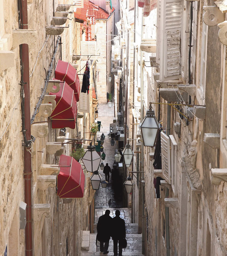details of Narrow street in old city Dubrovnik, Croatia