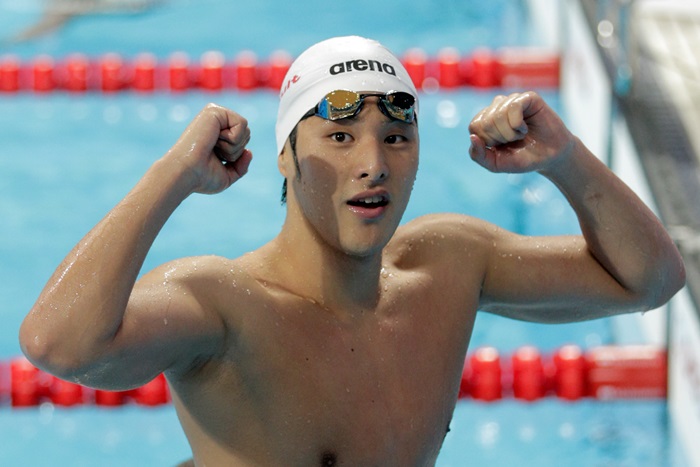 KAZAN, RUSSIA - AUGUST 09: Daiya Seto of Japan celebrates winning the gold medal in the Men's 400m Individual Medley Final on day sixteen of the 16th FINA World Championships at the Kazan Arena on August 9, 2015 in Kazan, Russia. (Photo by Adam Pretty/Getty Images)