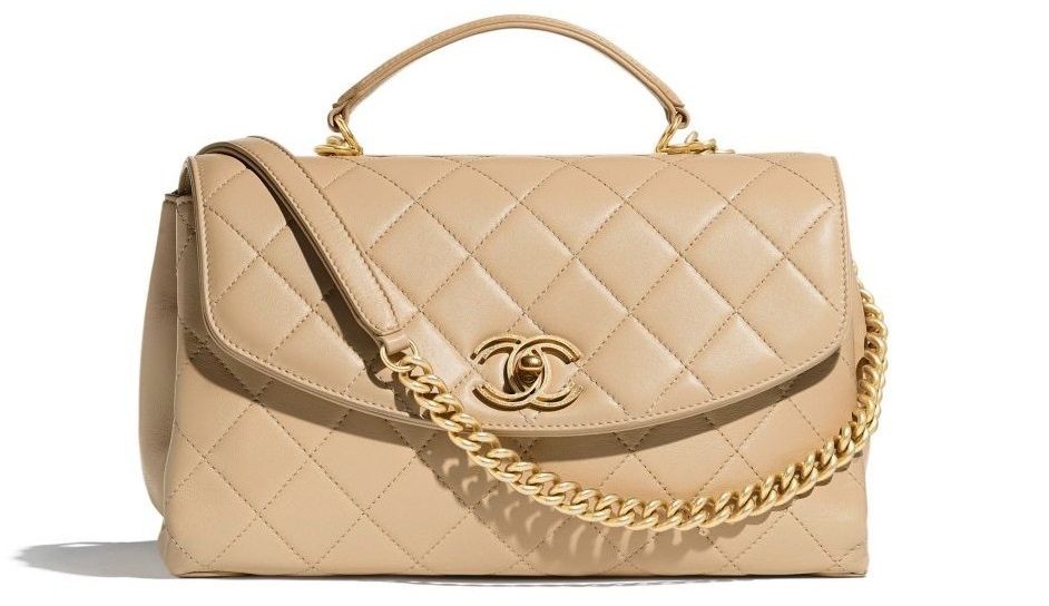 กระเป๋าแบรนด์ Chanel โทนนู้ด Flap Bag with Top Handle Lambskin Beige