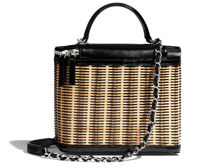 กระเป๋า Chanel vanity-case-beige-black-rattan-calfskin-silver-tone-metal