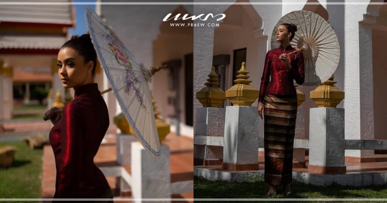 'อแมนด้า' ใส่ชุดไทย ผ้าอะแมนด้าคำเคิบ เยือนวัดไทยในอเมริกา